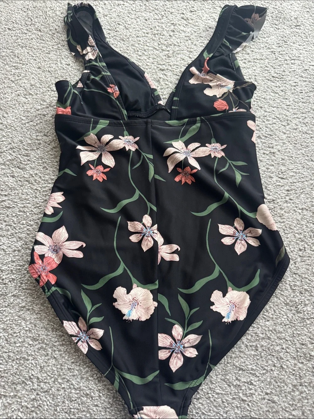 Shade & Shore Black Floral Swim Cover Set with Pink and Cream Blooms 2 pc set